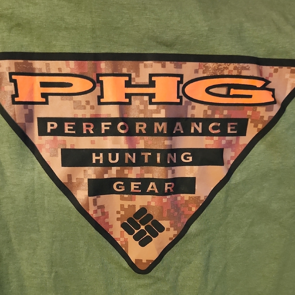 Columbia Short-Sleeve Tee in Sage Green with Peach Logo